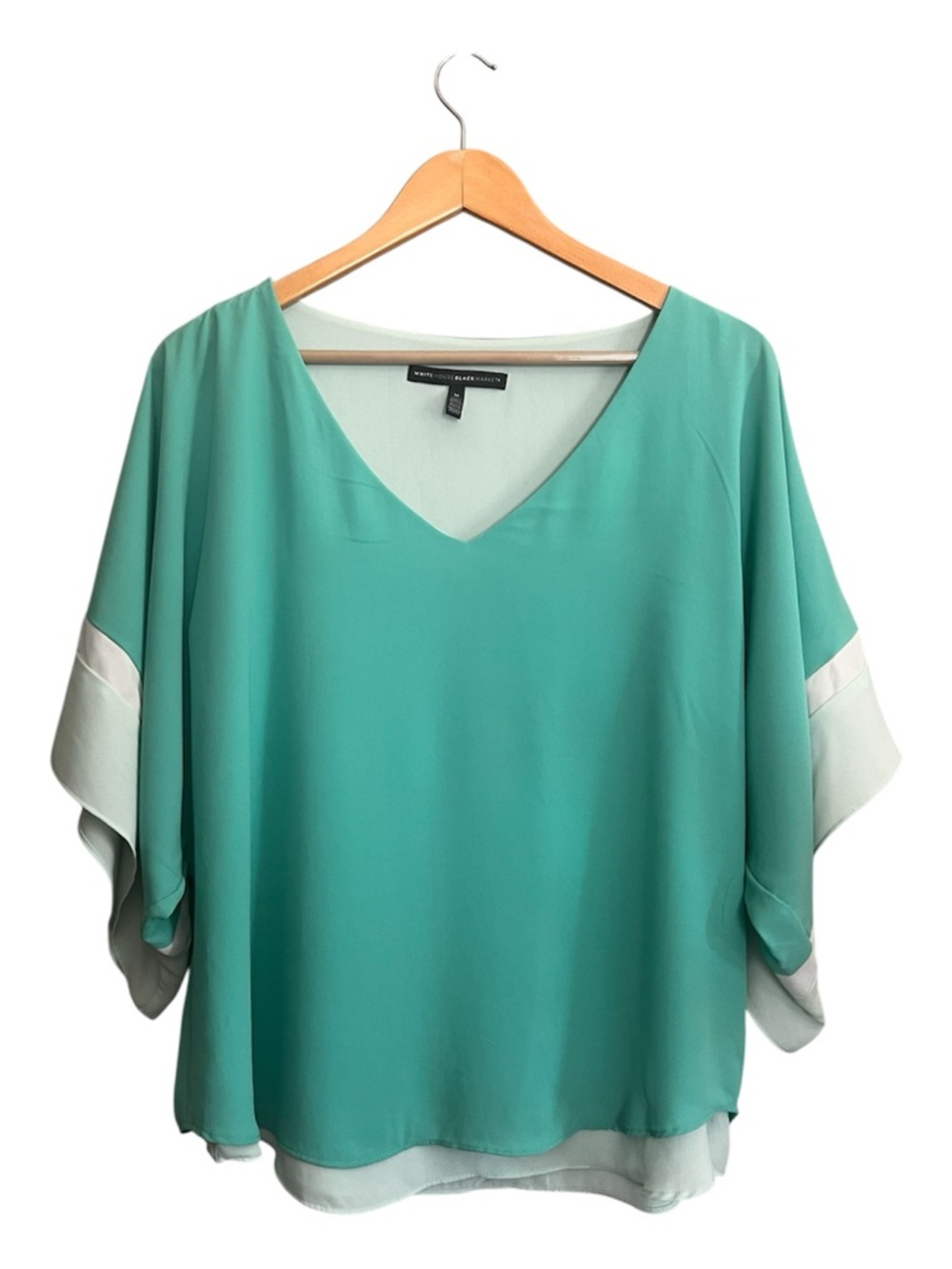 White House Black Market Teal V-Neck Flowing Color Block Tunic